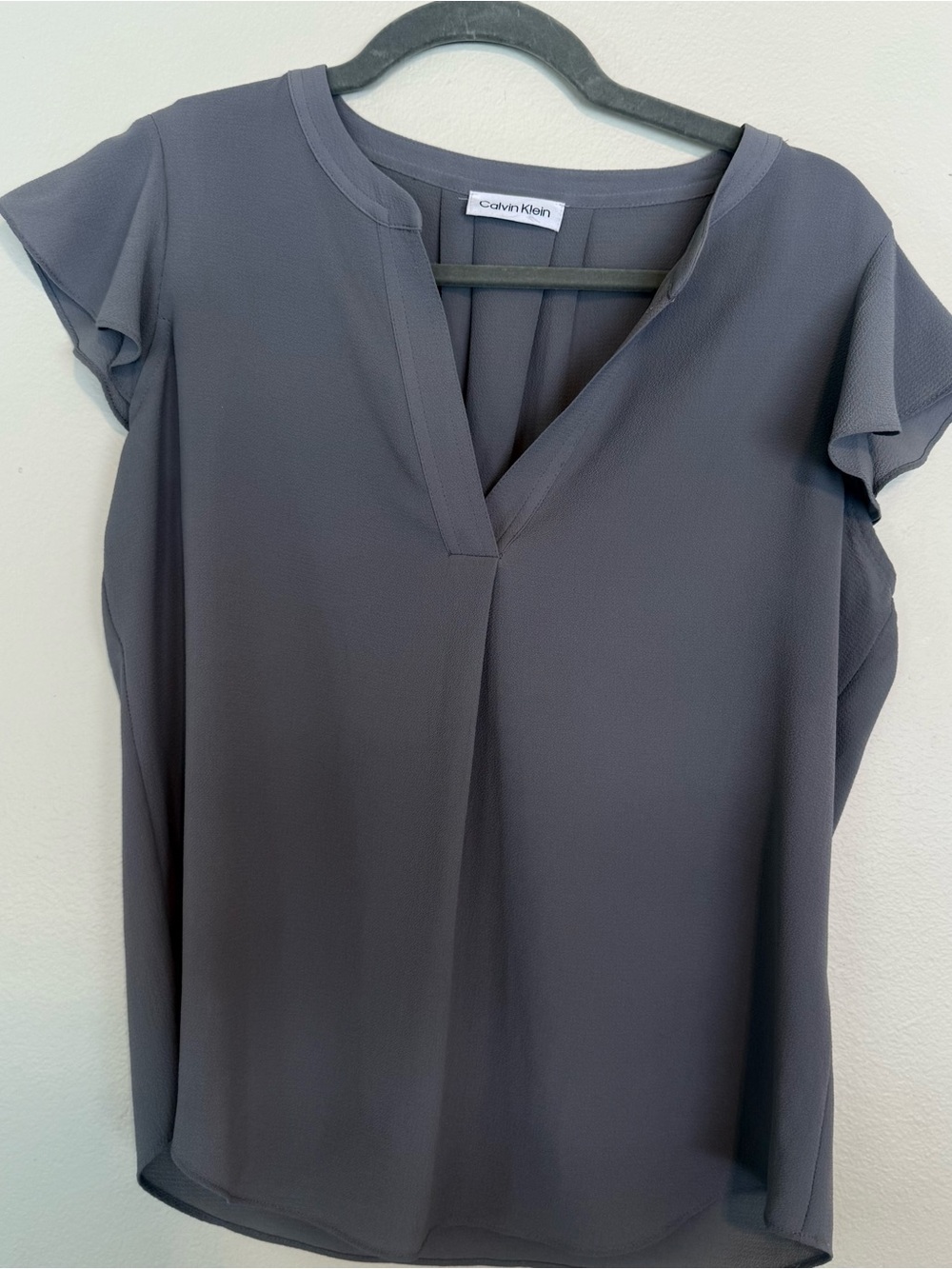 Calvin Klein Gray Cap-Sleeve V-Neck Blouse